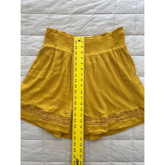 Old Navy Mustard Yellow Cinch Waist Embroidered Hem Flare Skirt - Picture 6 of 7